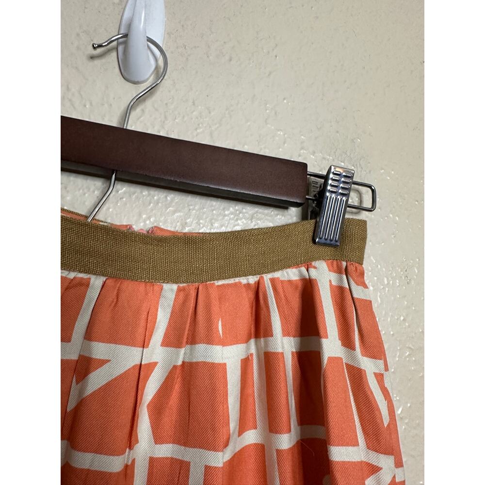 Dusen Dusen Geometric Grid Print Midi Skirt size XS Coral Peach Ivory - Picture 6 of 10